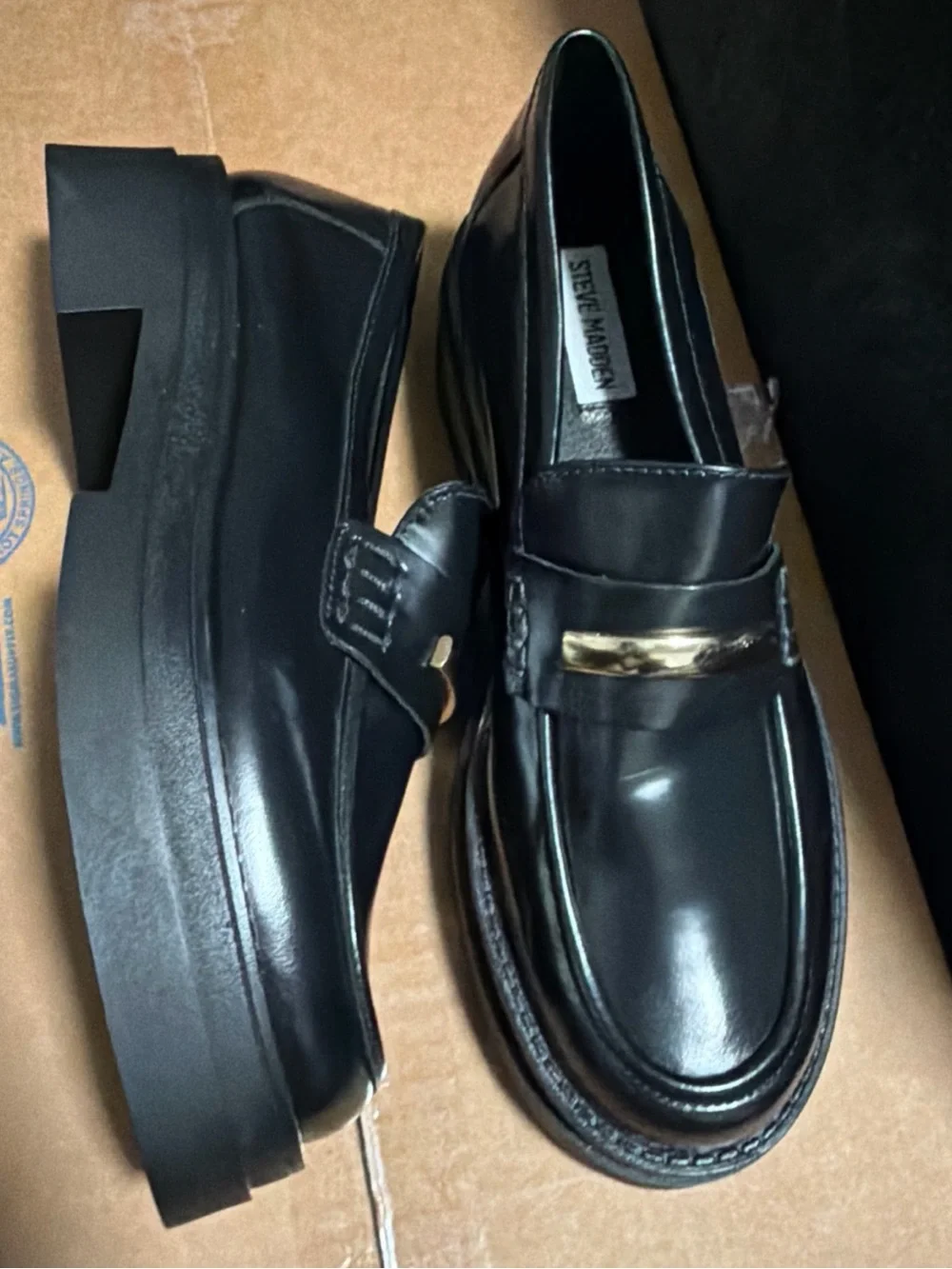 Steve Madden RODRIGO  Black Leather 2 inch Platform Loafer - Women's Size 9.5